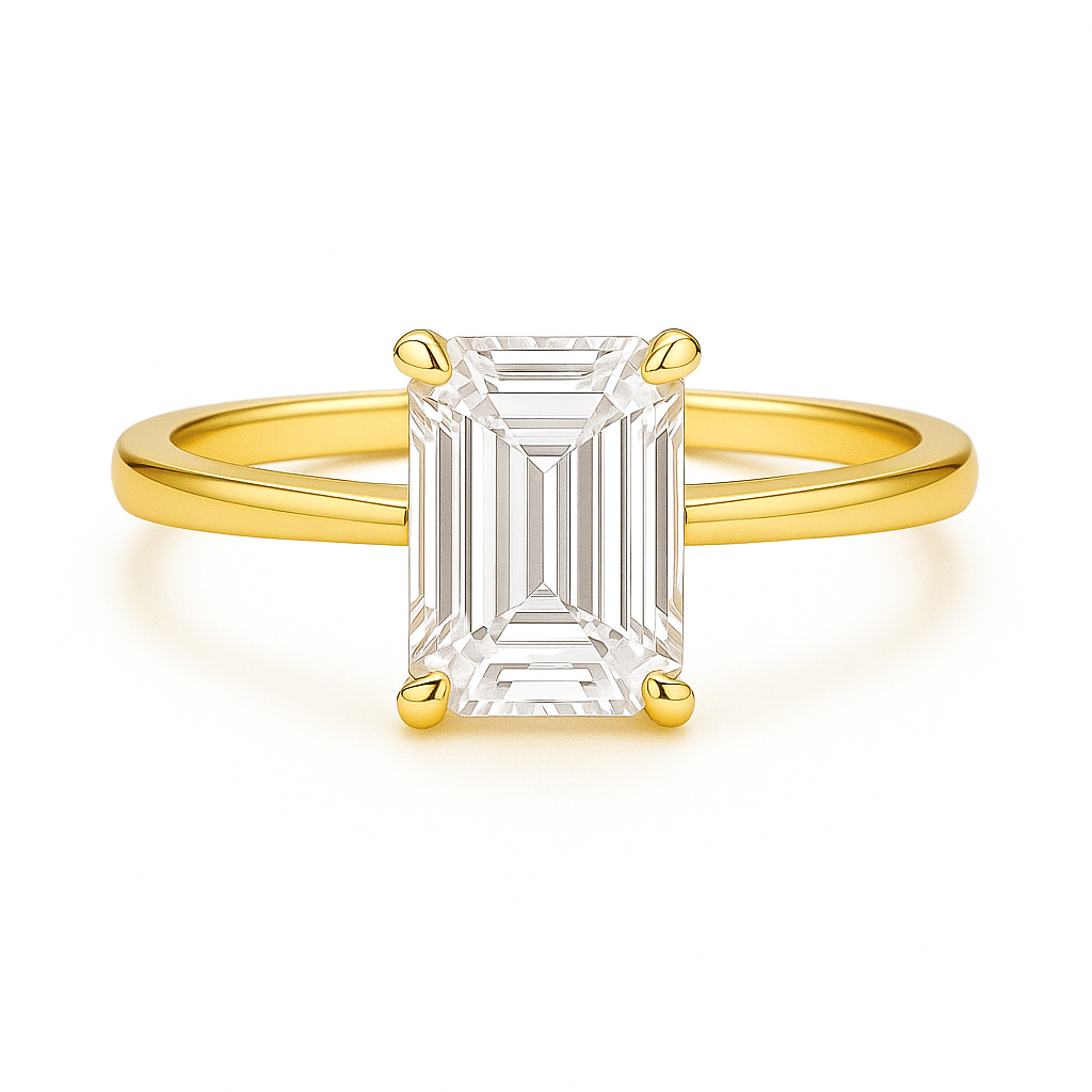Solitaire Four Prong Emerald Diamond Ring