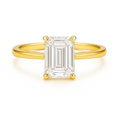 Solitaire Four Prong Emerald Diamond Ring