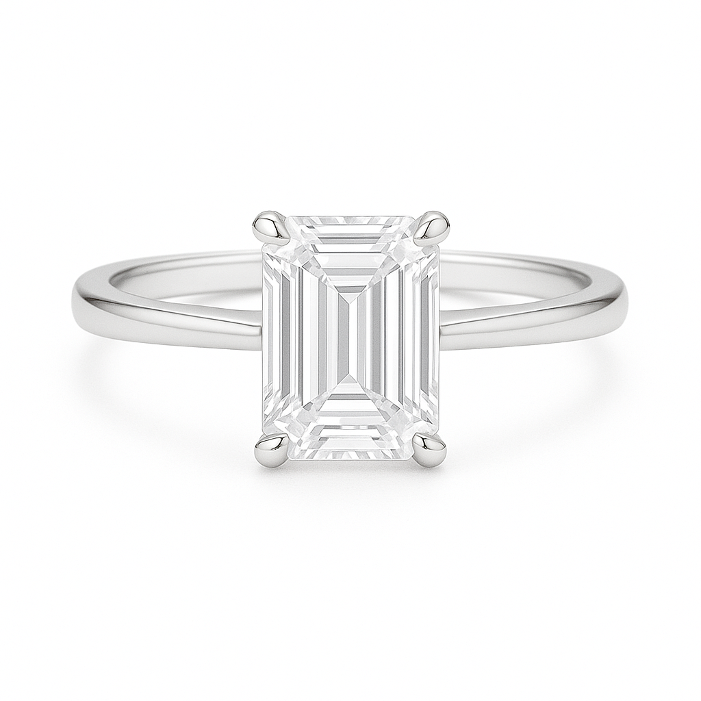 Solitaire Four Prong Emerald Diamond Ring