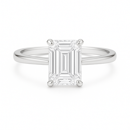 Solitaire Four Prong Emerald Diamond Ring