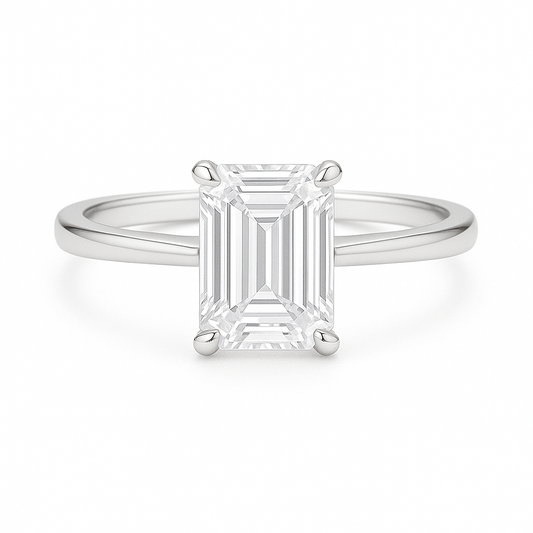Solitaire Four Prong Emerald Diamond Ring