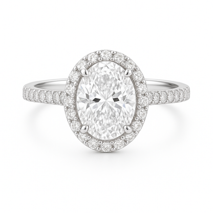 Halo Oval Diamond Ring with Pavé Band
