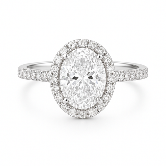 Halo Oval Diamond Ring with Pavé Band