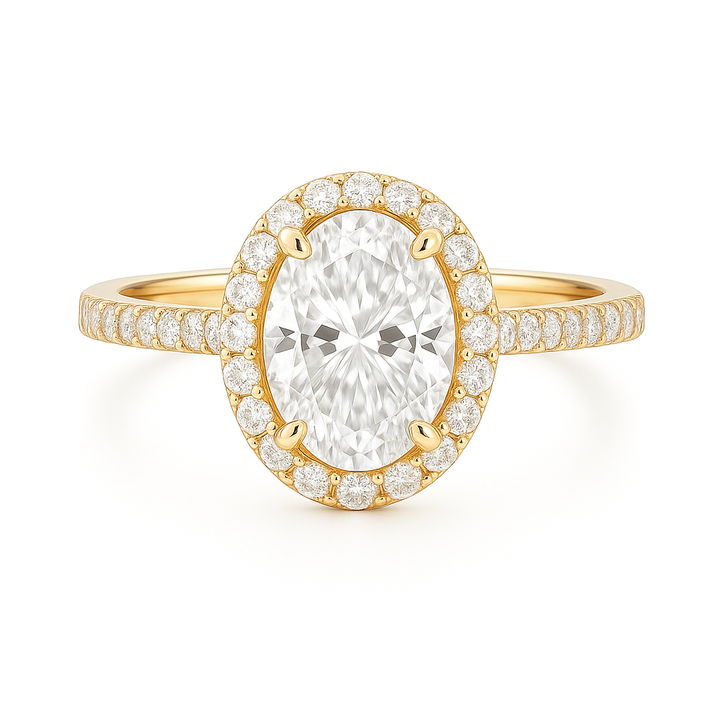 Halo Oval Diamond Ring with Pavé Band