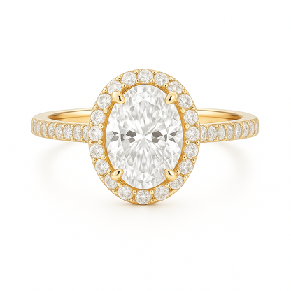 Halo Oval Diamond Ring with Pavé Band