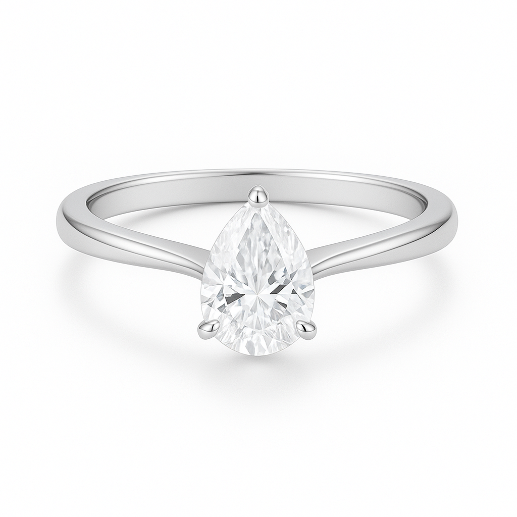 Solitaire Three Prong Pear Diamond Ring