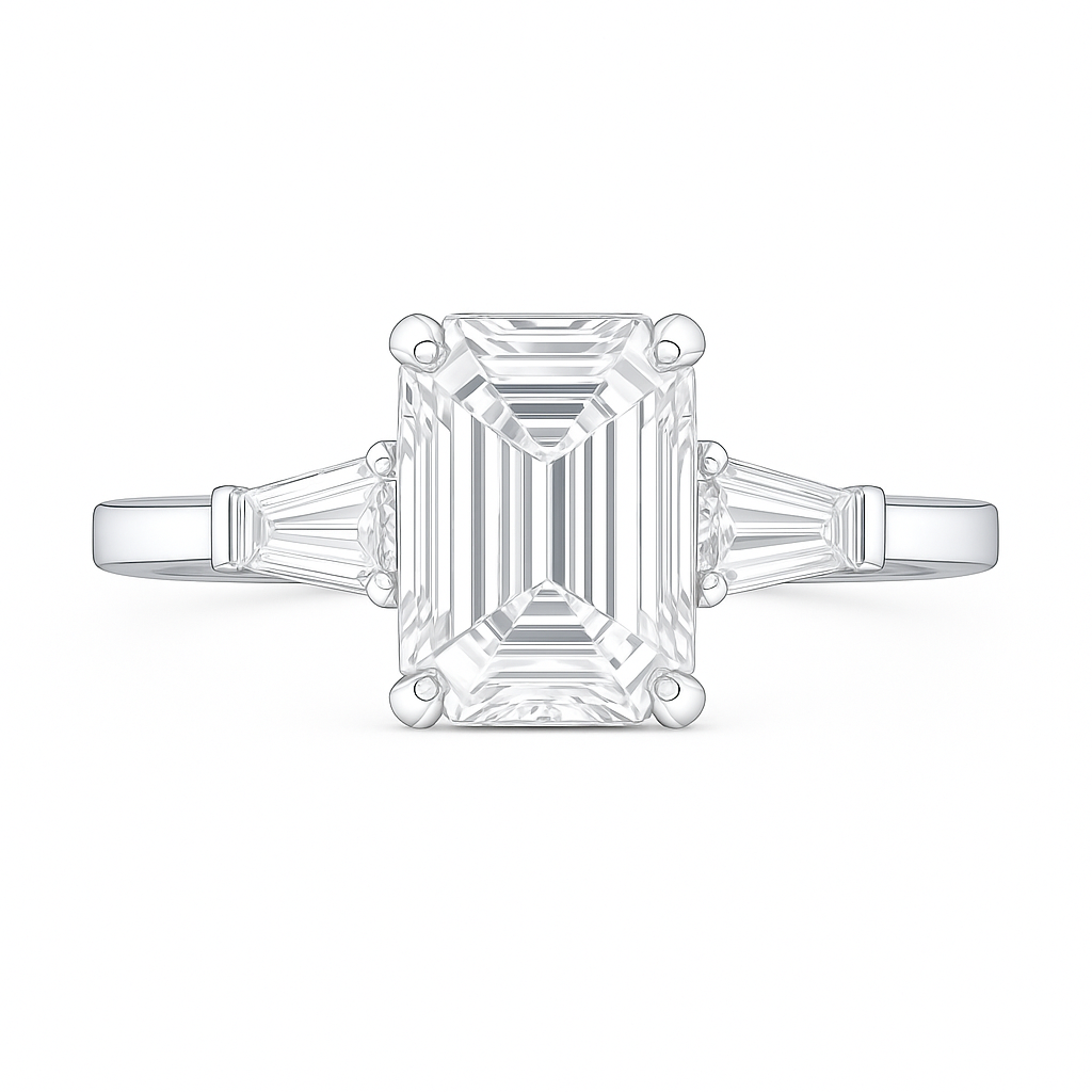 Three Stone Emerald Diamond Ring