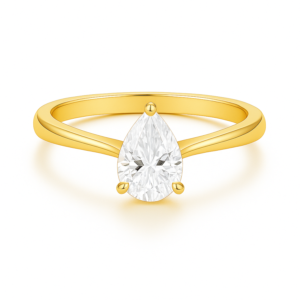 Solitaire Three Prong Pear Diamond Ring