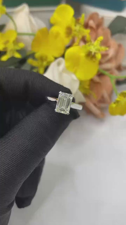 Solitaire Four Prong Emerald Diamond Ring