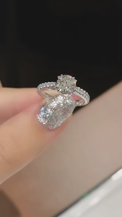 Solitaire Four Prong Round Diamond Ring with Pavé Band