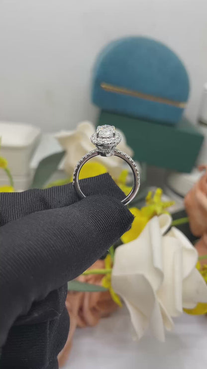 Halo Oval Diamond Ring with Pavé Band