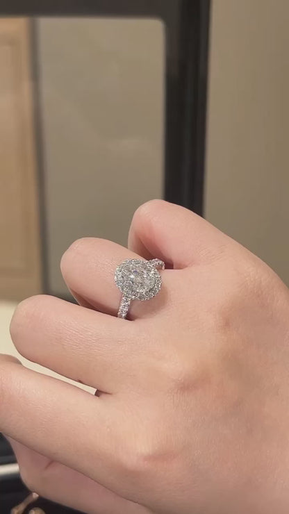 Halo Oval Diamond Ring with Pavé Band