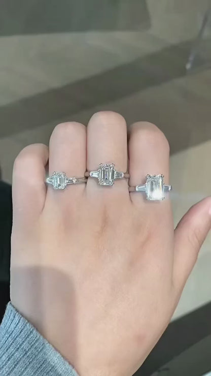 Three Stone Emerald Diamond Ring